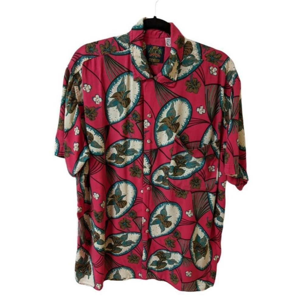 Cotler Mens Hawaiian Shirt Multicolor Floral Short Sleeve Pocket Point Collar M